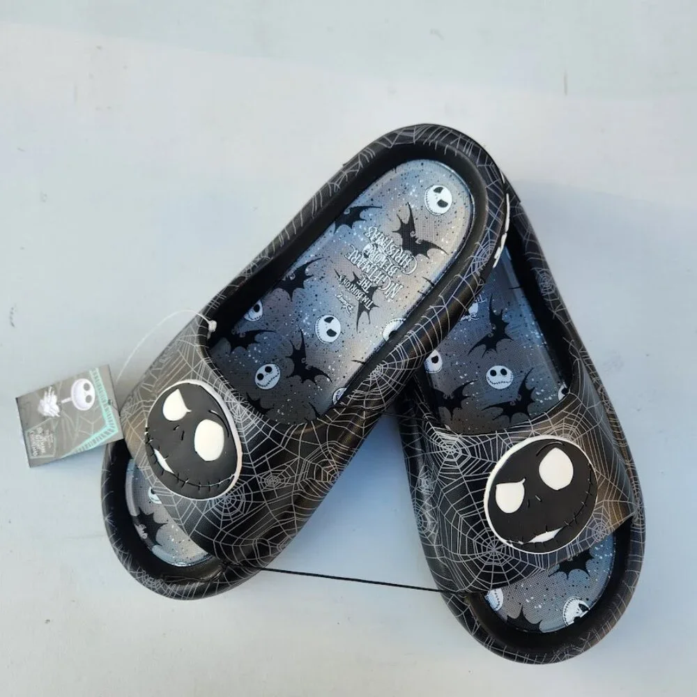 NEW Nightmare Before Christmas Men's Size 12 Sandals Slides Slippers Black White